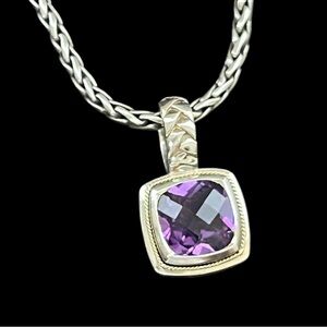 Effy 18k gold sterling silver checkerboard cut amethyst necklace
